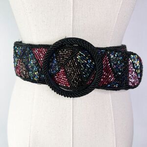 Vintage | 1980s | Hand Beaded Belt | Small | J.C. Penny | Iridescent